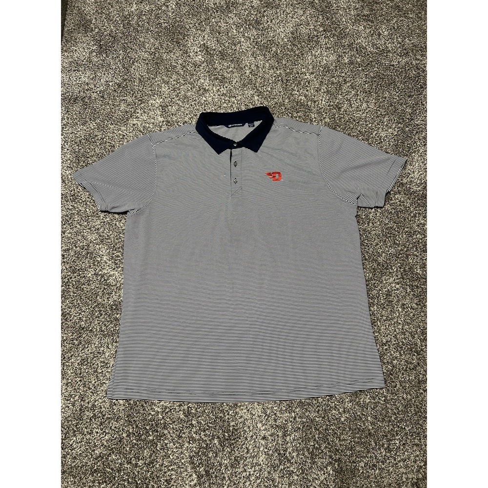 Cutter & Buck Men's 2XB Tall Polo White Navy Striped Dayton Flyers Golf Shirt